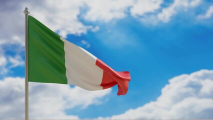 Canvas Print - Italy country flag waving on blue sky background. 3d video footage 