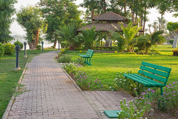 Wall Mural - Landscape view of rural countryside park next to river