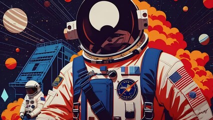 astronaut in a spacesuit flies in deep space animation. dreamy cosmic animation, bright colors illus
