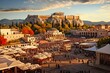 Monastiraki and Acropolis in Athens, Greece: Aerial View of Ancient Greek Landmarks including Parthenon, Athena and Hellenic Culture. Generative AI