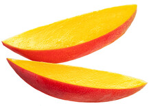 Two Mango Slices Isolated On White Background.
