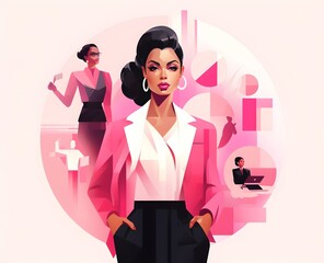 Concept for business woman in pink and black in flat design the style created with Generative AI technology