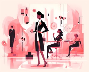 Concept for business woman in pink and black in flat design the style created with Generative AI technology