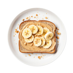 Wall Mural - Delicious Plate of Toast with Peanut Butter and Banana Isolated on a Transparent Background