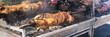 Serbian cuisine roasted suckling pig on charcoals. 