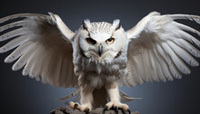 Owl In Flight Isolated On Background. Owl. Bird. White Owl