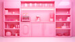 © wing - Pink barbie pabtry interior with pink shelves and cupboard. 3d rendering