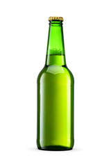 Sticker - Green bottle of beer isolated with clipping path. Transparent PNG image.