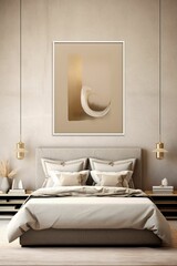 Wall Mural - Neutral Beige wall art mockup, bedroom