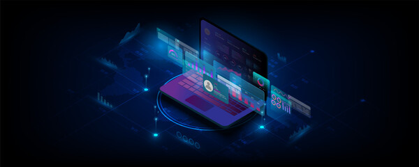Wall Mural - abstract background image, laptop screen concept, trading chart, web interface design, technology, b