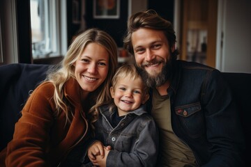 Poster - Portrait of diverse ethnic families inside their apartment - Happy - Created with generative ai Technology