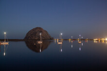 View Of Boats In Harbour With Morro Across Morro Bay