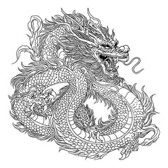 Wall Mural - line art of chinese dragon sketch hand drawing