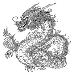 Wall Mural - line art of chinese dragon sketch hand drawing