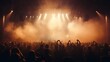 © DELstudio - Generative AI, People crowd on music rock festival concert in stadium, big stage lit by spotlights..