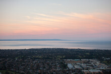 Aerial View Of Port Philip Bay At Sunset Along The Coast, Melbourne, Victoria, Australia.