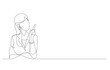 © dhtgstockphoto - young business woman pointing finger up having an idea continuous line drawing