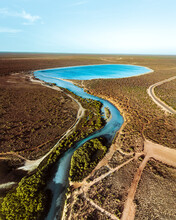 Aerial View Of A Pond At Little Lagoon On Shark Bay, Western Australia, Australia.