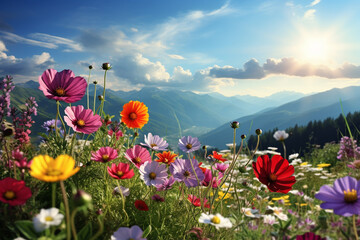 bunt blühende Bergwiese im Frühling