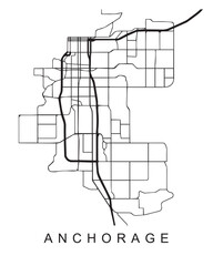 Poster - Vector design of the street map of Anchorage against a white background