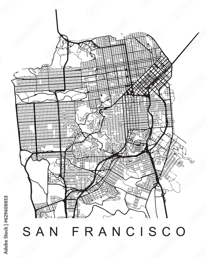 Vector design of the street map of San Francisco against a white background