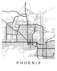 Sticker - Vector design of the street map of Phoenix against a white background