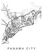 Outlined vector illustration of the map of Panama City on the white background
