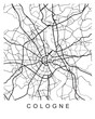 Outlined vector illustration of the map of Cologne on the white background