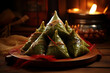 Delicious Zongzi on the table. AI technology generated image
