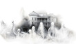 Ghosts floating around a haunted mansion, creating an ethereal aura, Halloween haunted mansion, ghostly apparitions, spectral dwelling, haunted dwelling, Halloween concept october