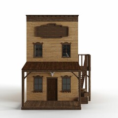 3D rendered scale model of a wild west style two story building