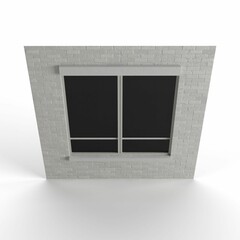 Wall Mural - 3d render of a gray brick building tile with a window isolated on the white background