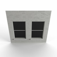 Wall Mural - 3d render of a gray brick building tile with a window isolated on the white background