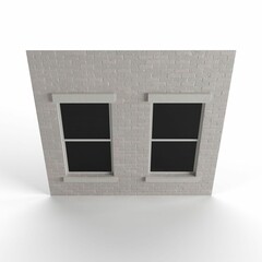 Wall Mural - 3d render of a gray brick building tile with a window isolated on the white background
