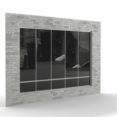 Sticker - 3D render of a gray brick building tile with a window isolated on the white background