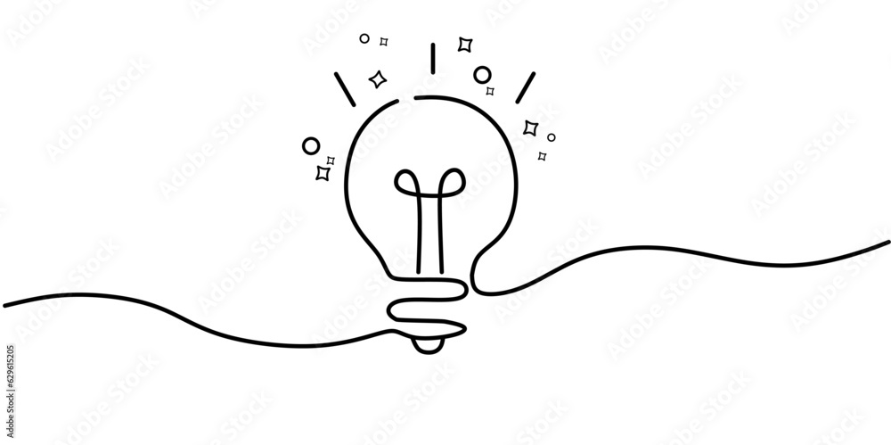 Continuous one line drawing of electric light bulb. Concept of idea ...