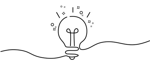 Continuous one line drawing of electric light bulb. Concept of idea emergence. Vector illustration.	
