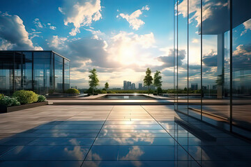 Fototapete - Empty squares and office buildings. AI technology generated image
