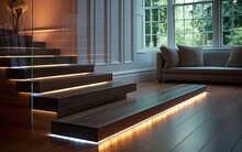 Floating Steps With LED Strip Lights Underneath Each Stair