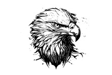 Eagle Head Logotype Mascot In Engraving Style. Vector Illustration Of Sign Or Mark.