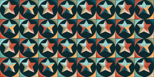 The Stars Are Convex And Alternate With Five-pointed Shapes. 3d Shapes And Colored Retro Stars. For Seamless Print, Textile, Pillows, Clothing, Background, Packaging, Notepads, Cups, Clothes.
