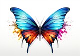 Fototapeta Motyle - Vibrant Fantasy: A Colorful Butterfly Unfolding its Wings on a Whimsical White Backdrop. Generative Ai