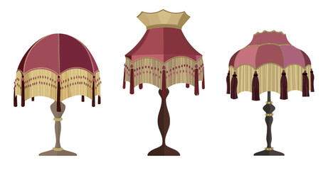 European vintage retro torchere lampshades in victorian style. Historic old-fashioned stylish interior. 