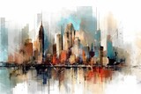 Fototapeta Nowy Jork - Spectacular Cityscape: Colorful Watercolor Painting of Skyscrapers (Generative AI)