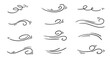 © Polina Tomtosova - Doodle wind line sketch set. Hand drawn doodle wind motion, air blow, swirl elements. Sketch drawn air blow motion, smoke flow art, abstract line. Isolated vector illustration.