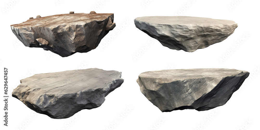 Transparent School Rocks Collection set of flat rocks, stone podium for display product isolated ...