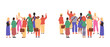 Two crowds of people vector isolated set, men and women view from back, viewed from behind various people characters