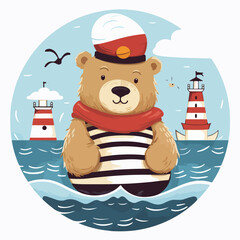 Sticker - Manual bear sailor. love sea icon vector