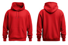 Blank Red Hoodie In Front And Back View, Mockup, White Background, Generative Ai