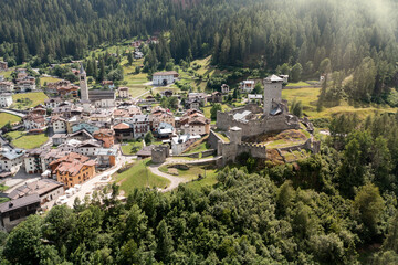 Poster - aerial view of the town of Osanna in Trentino